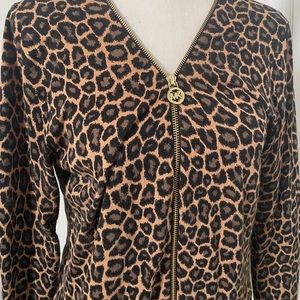 Michael Kors leopard sweater with gold zipper
